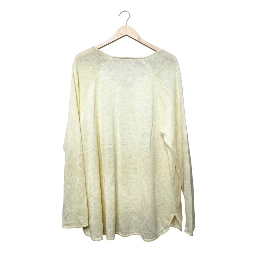 Eileen Fisher Woman 100% Linen V-Neck Sweater Pale Yellow 3X Plus Size Raglan